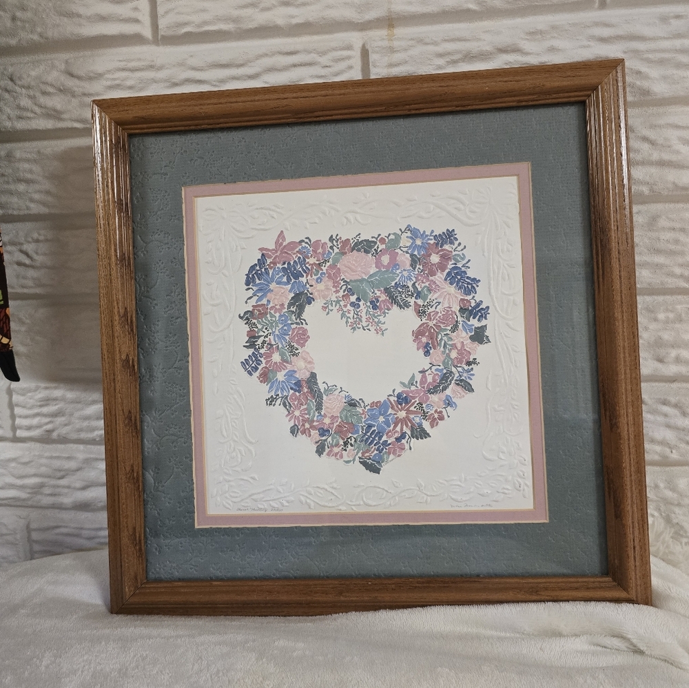 Vintage 1980s heart framed picture